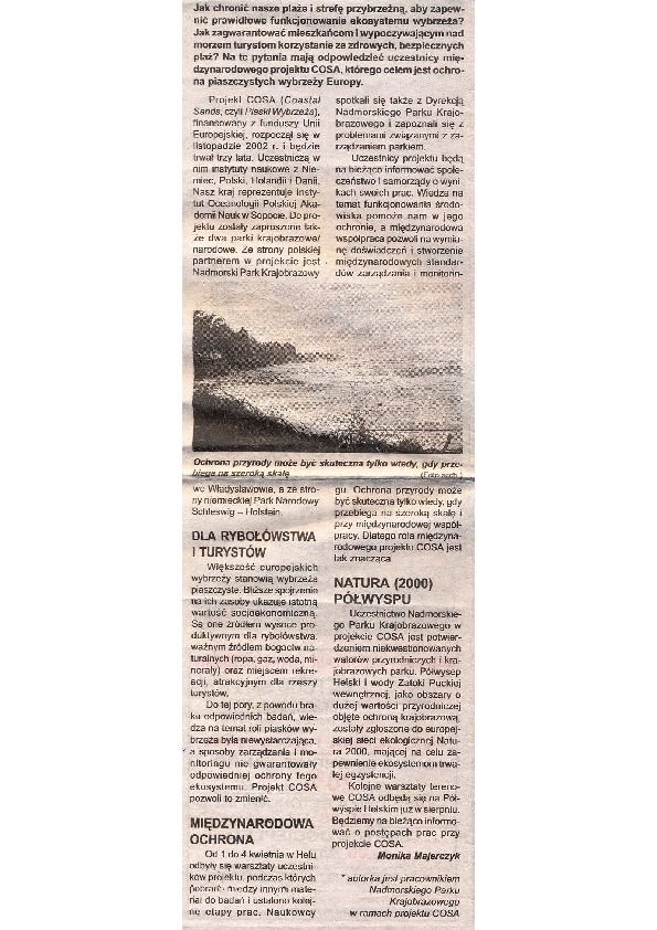 Okładka: COSA na półwyspie. Gazeta Nadmorska. 16.04.2003